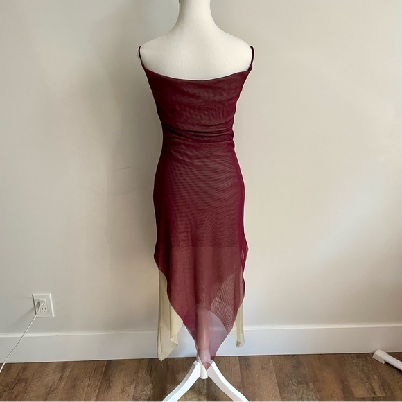 Vintage Y2K Forever 21 Mesh Cowl Neck Asymmetric Hem Midi Dress Fairycore Size S - Picture 3 of 10